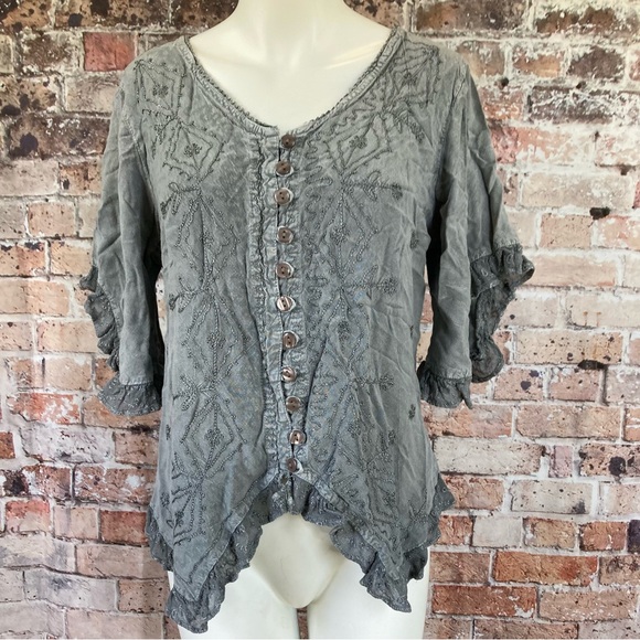 Advanced Apparrels Blouse Button Down V-Neck Distressed Gray Sz XXL - Picture 3 of 12